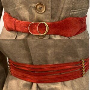Max Pier Gold and Red Leather Belt with Statement O-Ring Buckle Made in Italy